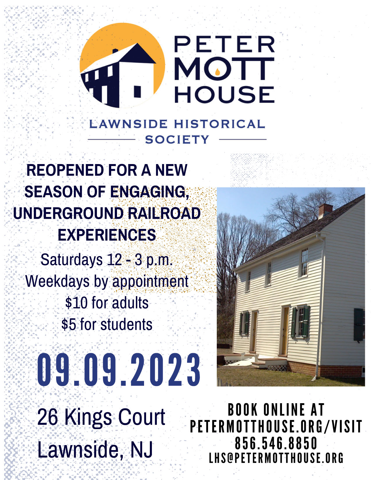 Peter Mott House Reopening Fall 2023 - Saturday, September 9, 2023 from 12 -3 PM